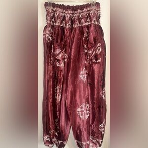 New - Women’s Harem Pants W/Pockets in Silk, Burgundy, Fits most S-2X